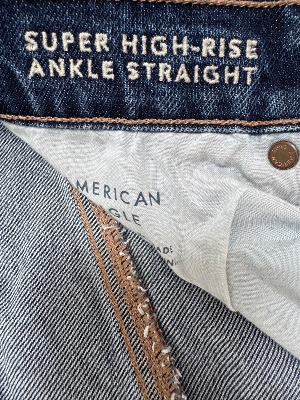 American Eagle Super High Rise Straight Jeans Women’s 8 Long Blue Stretch - Picture 4 of 10